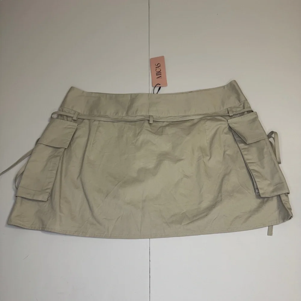 MICAS Utility Cargo Mini Skirt Beige XL – Y2K Street Style, Adjustable Waist